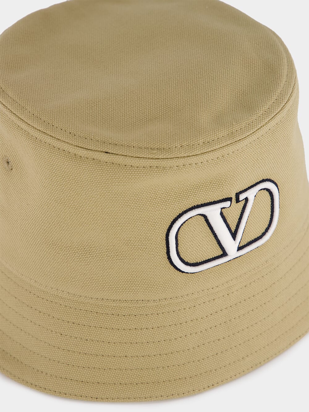 Beige Cotton Bucket Hat with VLogo