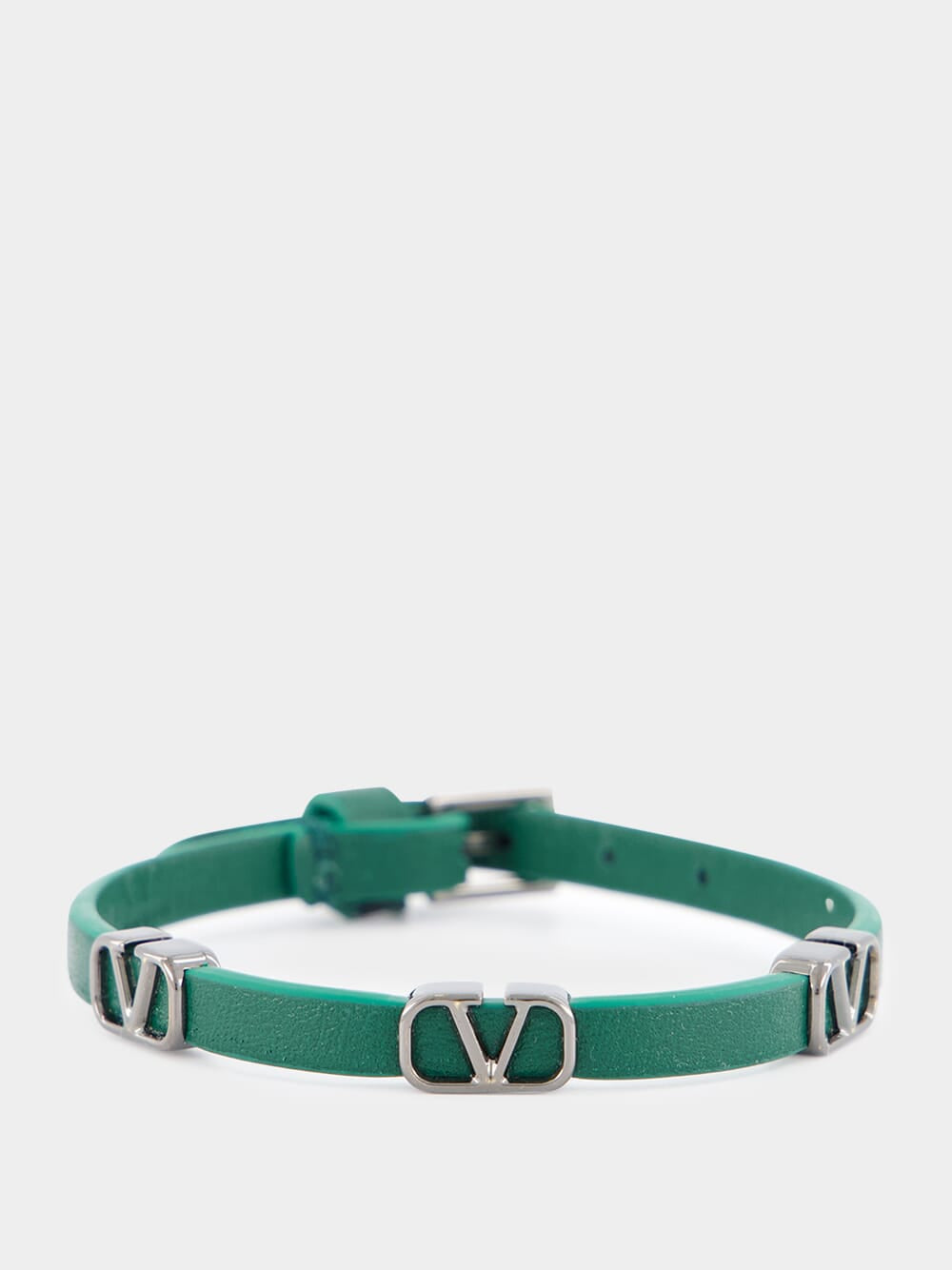 Green Leather Bracelet with Metal Logo