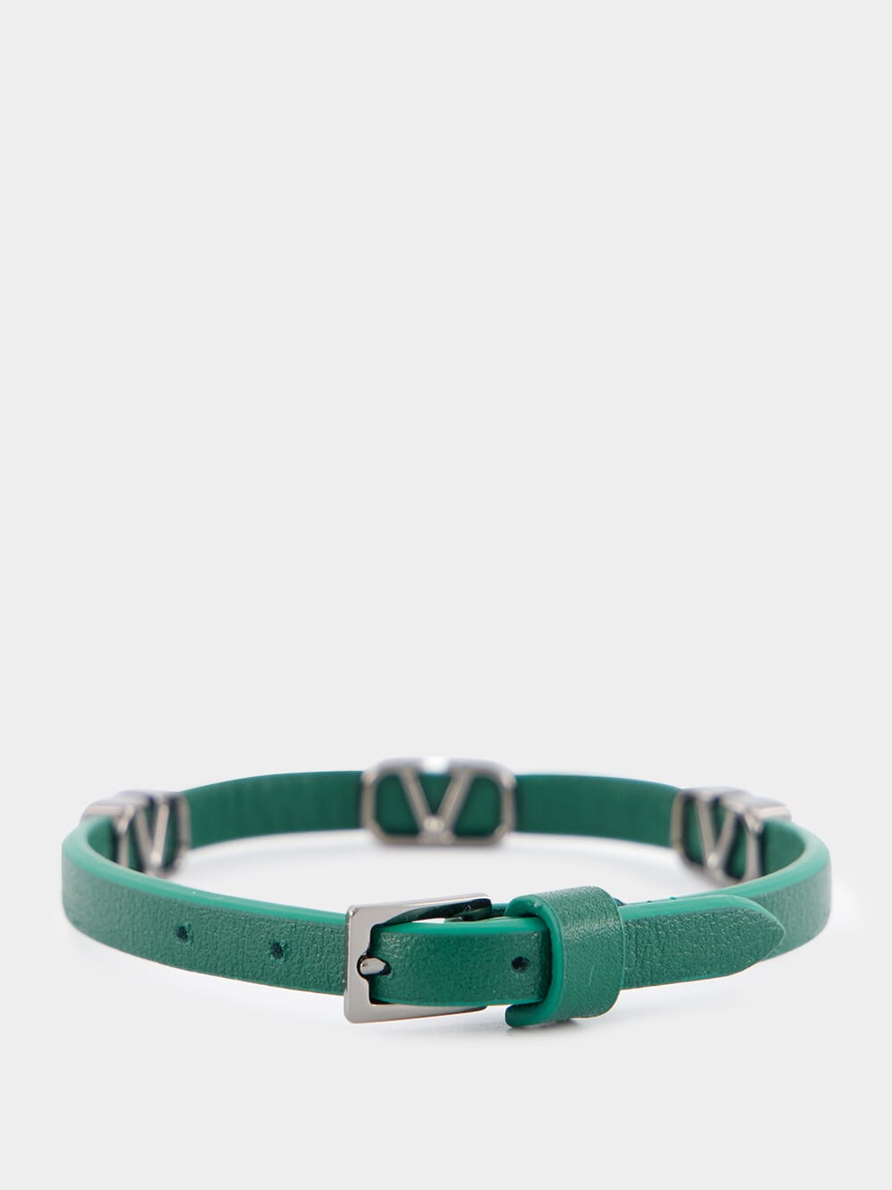 Green Leather Bracelet with Metal Logo