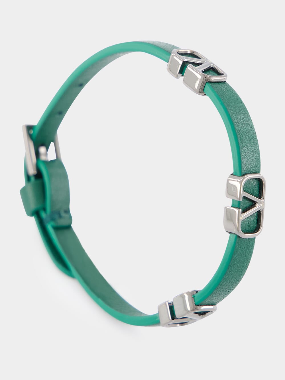 Green Leather Bracelet with Metal Logo