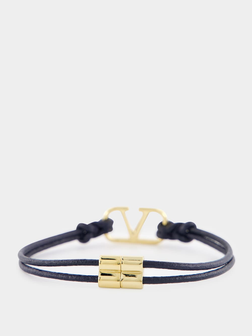 Navy VLogo Signature Leather Bracelet