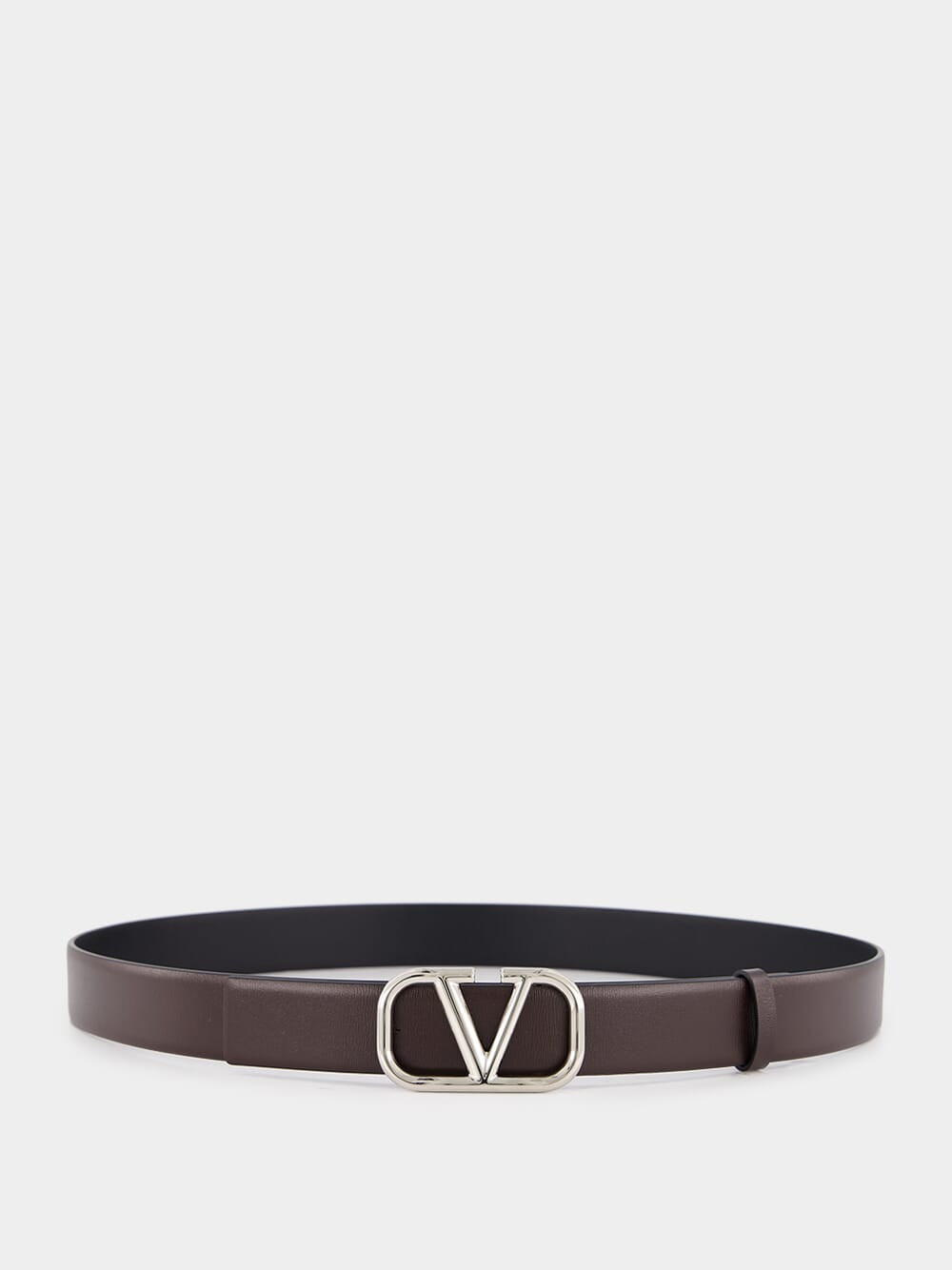 Chocolate Leather Belt with Logo Buckle