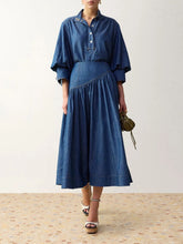 Zimmermann Railway Blue Echo Cotton Denim Midi Skirt