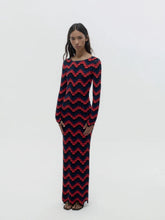 ESCVDO Red and Navy Ursula Hand-Crocheted Maxi Dress