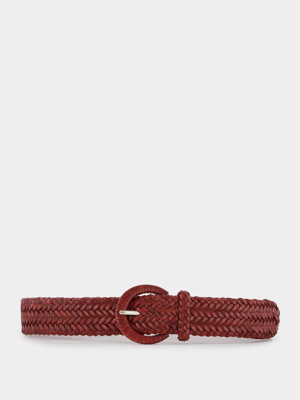 Wrapped Buckle Burgundy Leather Belt