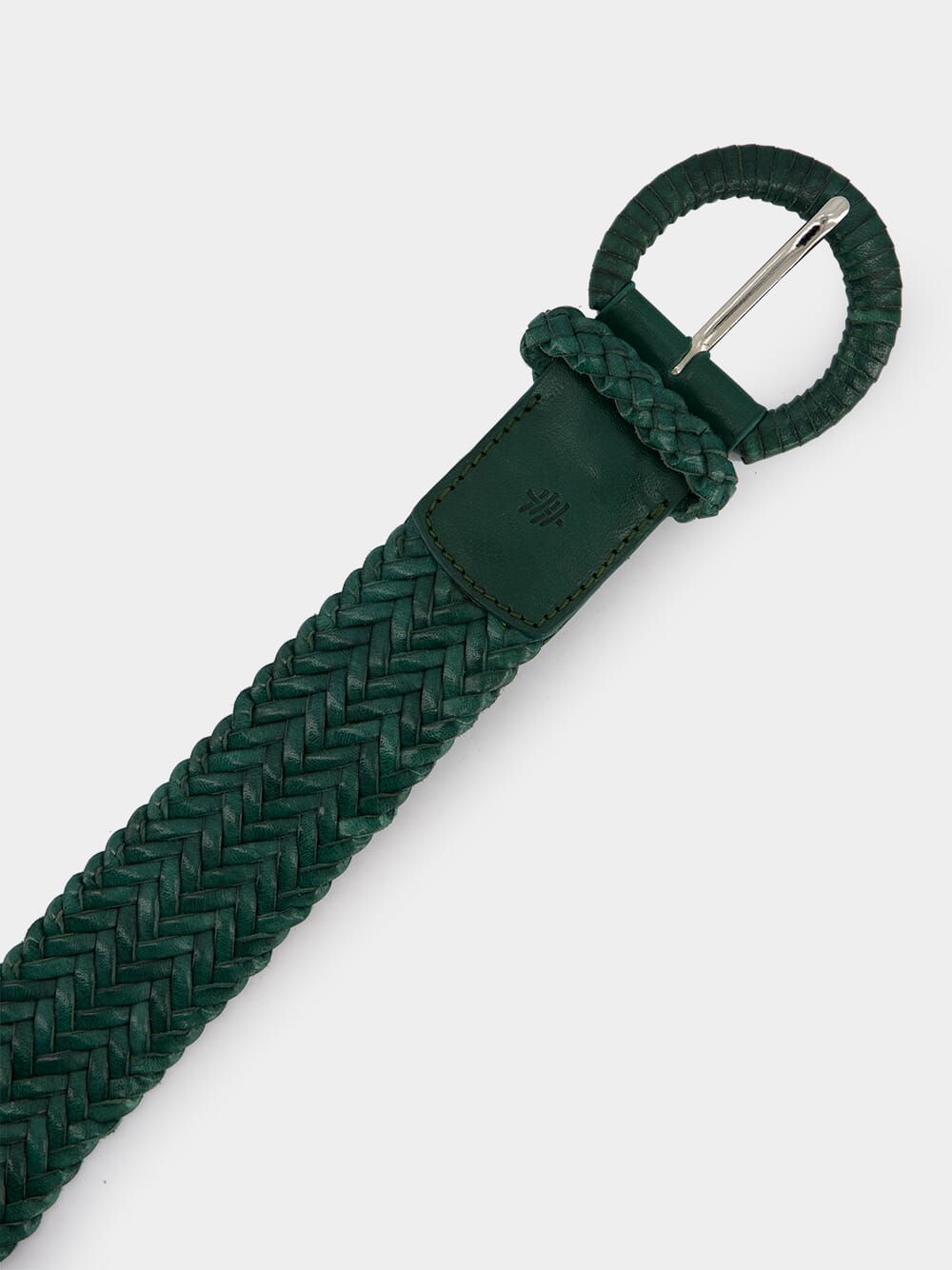 Wrapped Buckle Green Leather Belt