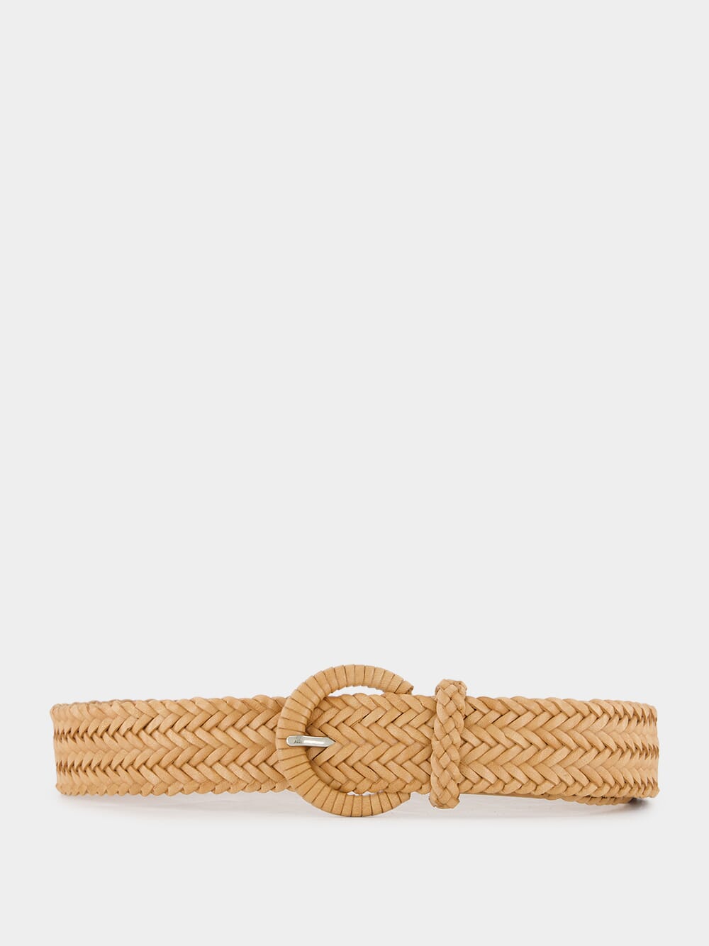 Wrapped Buckle Beige Leather Belt