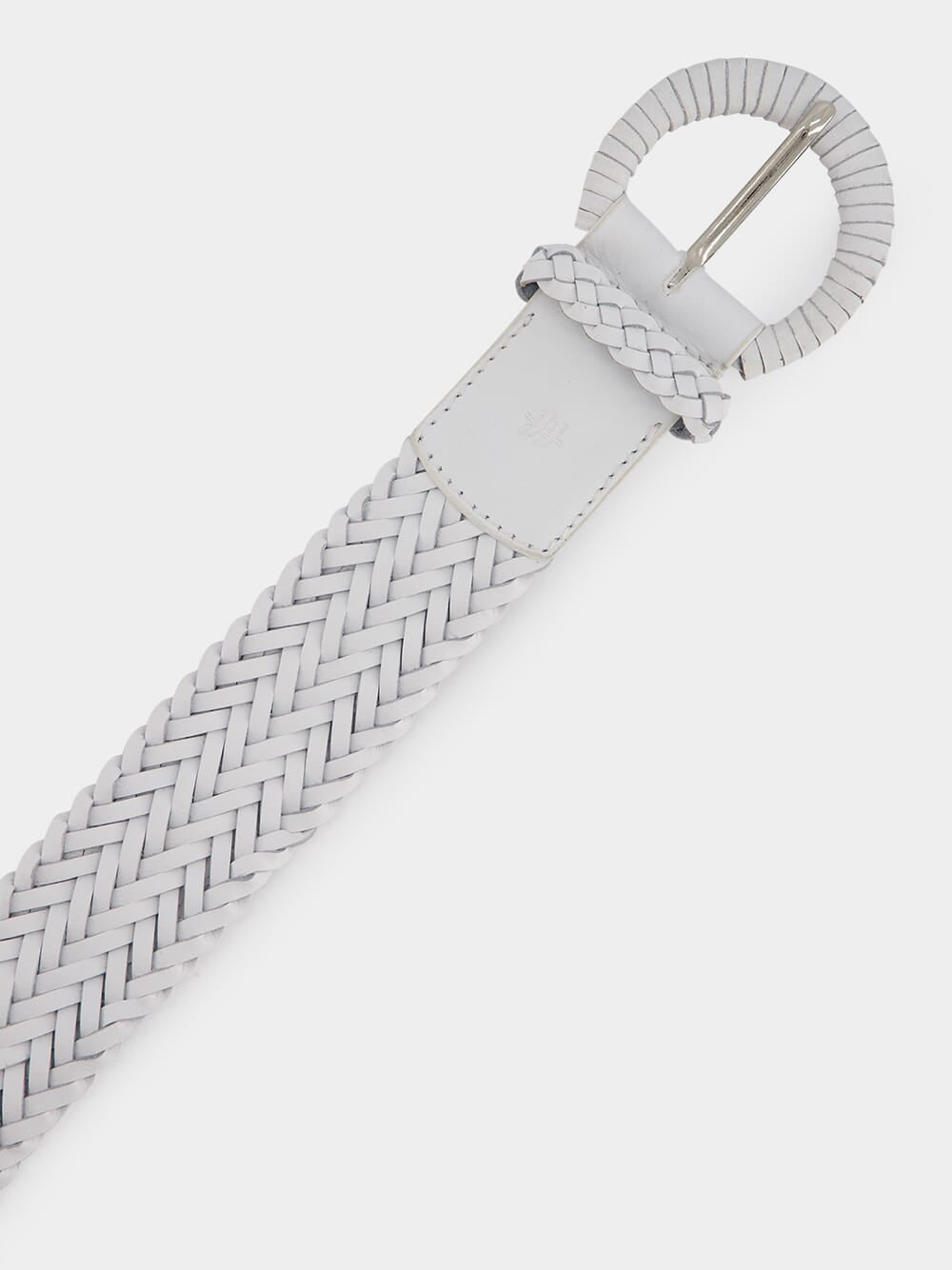 Wrapped Buckle White Leather Belt