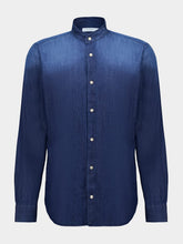 Boglioli Blue Cotton Mandarin Collar Shirt