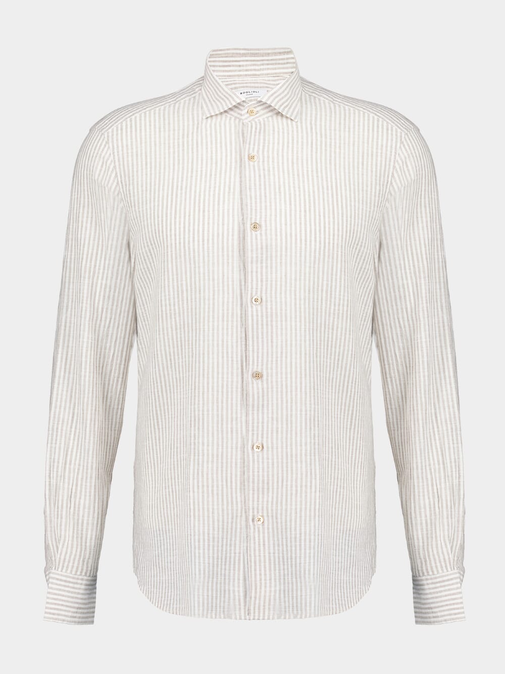 White & Beige Striped Cotton-Linen Shirt