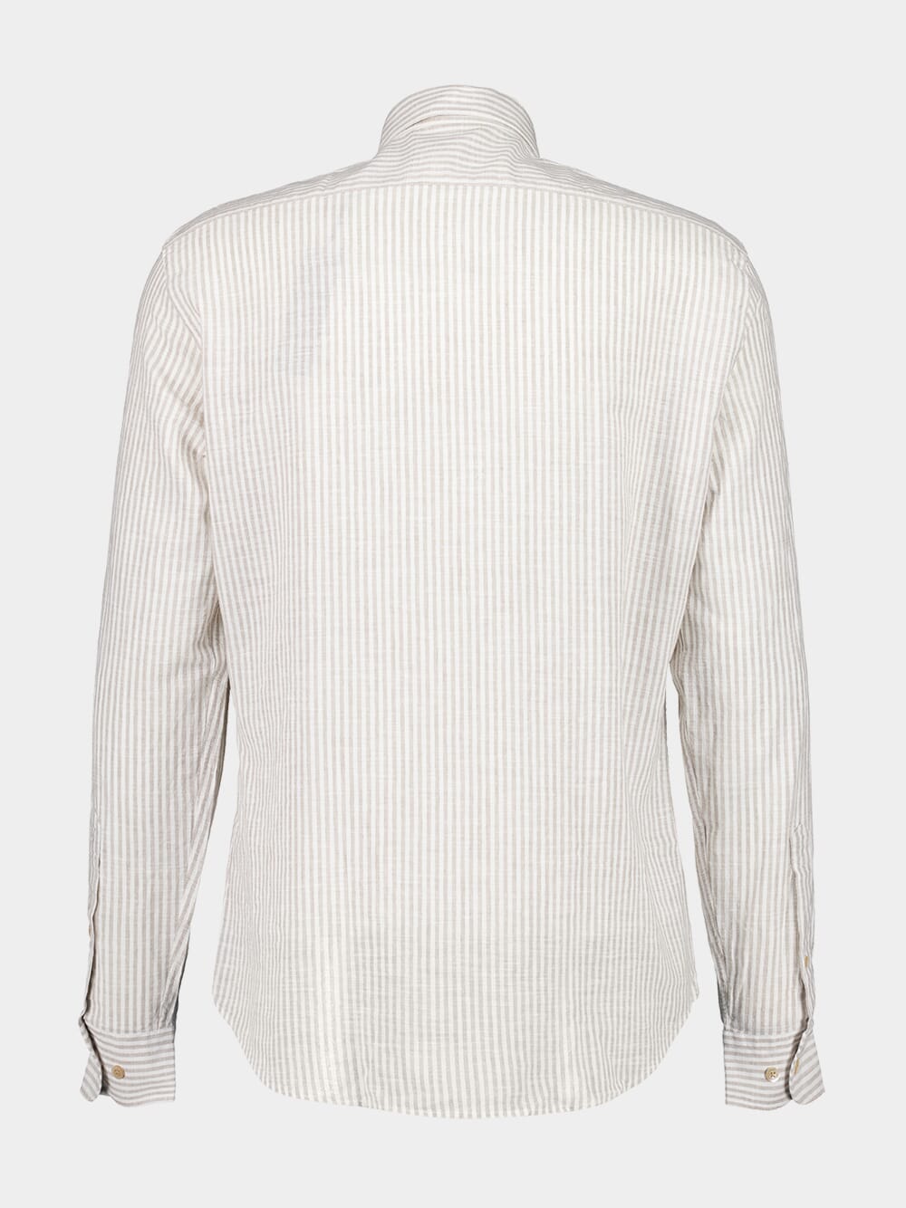 White & Beige Striped Cotton-Linen Shirt