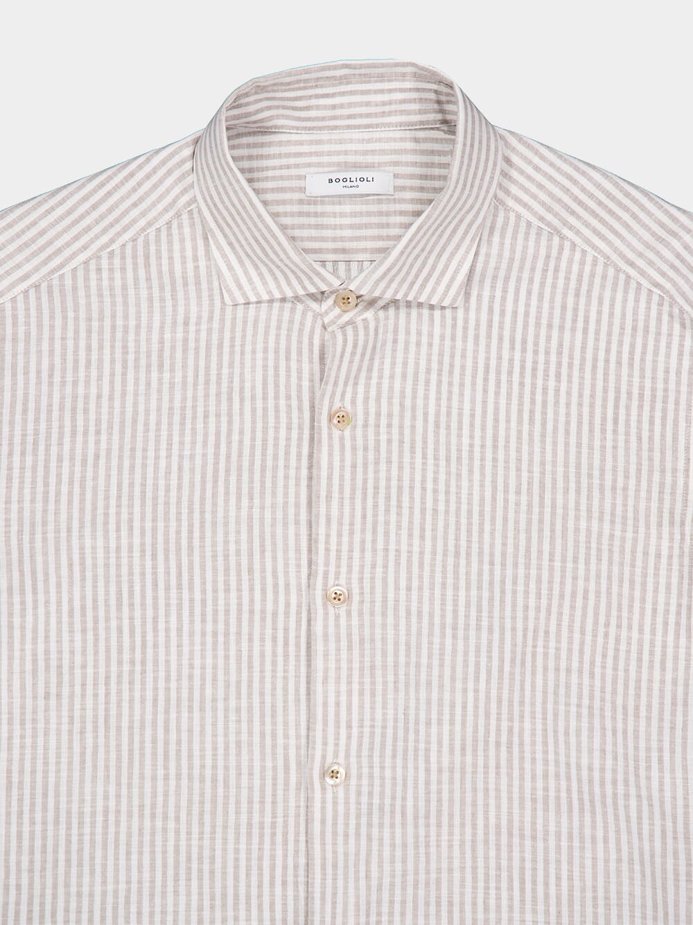 White & Beige Striped Cotton-Linen Shirt