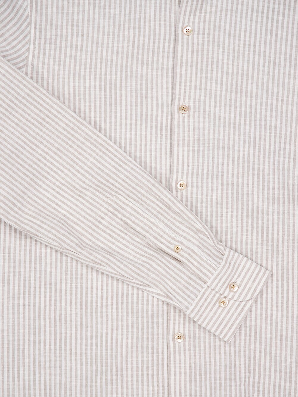 White & Beige Striped Cotton-Linen Shirt