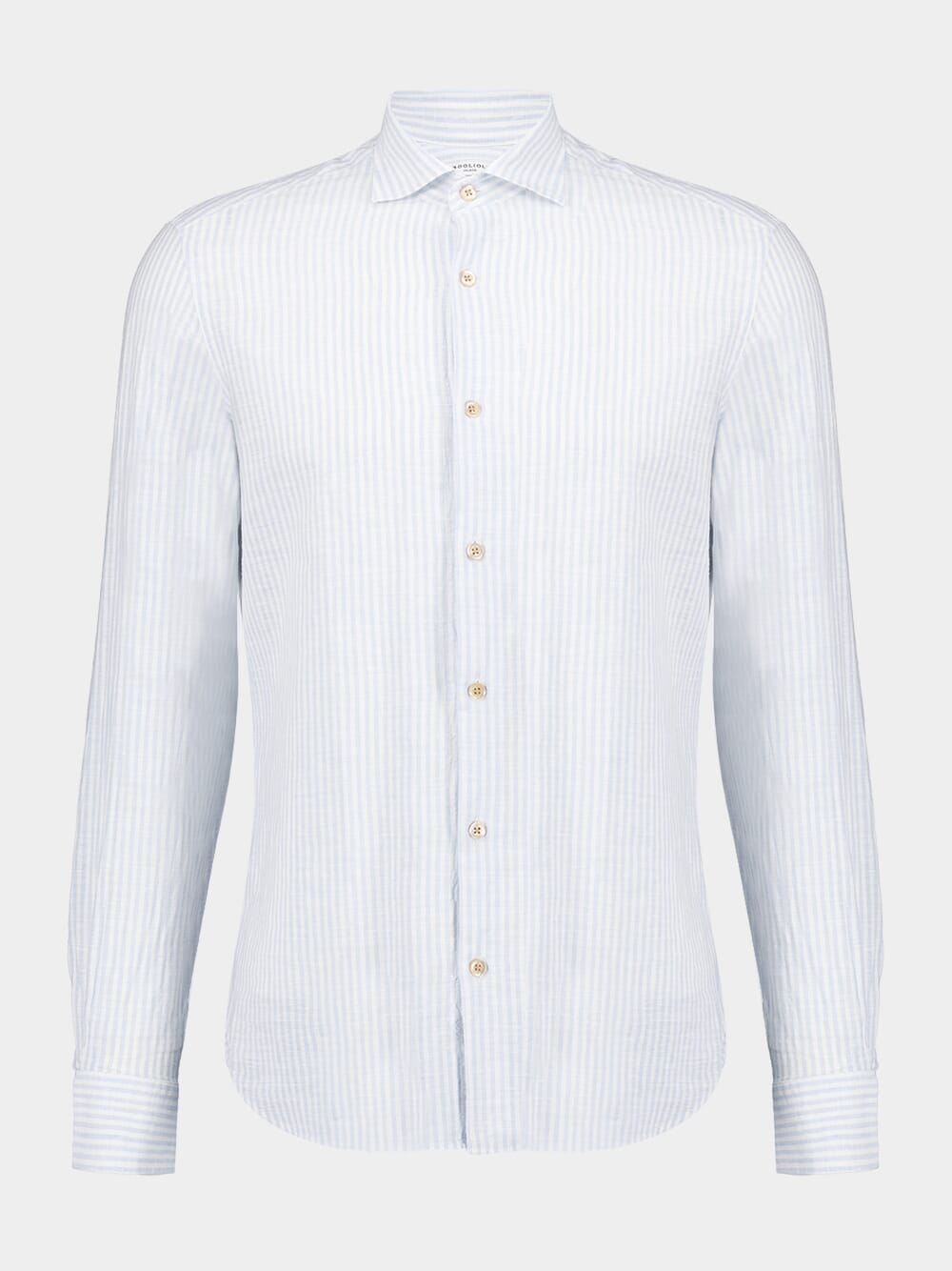 White & Light Blue Striped Cotton-Linen Shirt