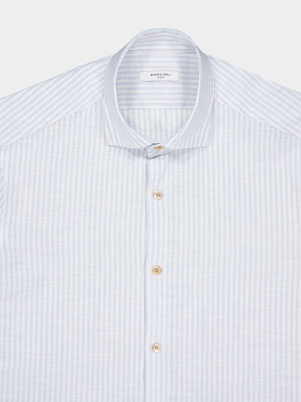 White & Light Blue Striped Cotton-Linen Shirt