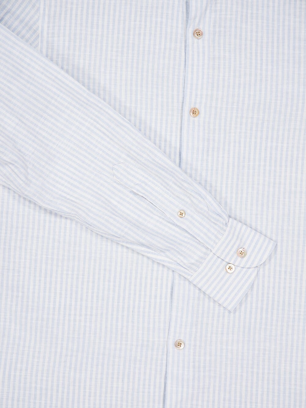 White & Light Blue Striped Cotton-Linen Shirt