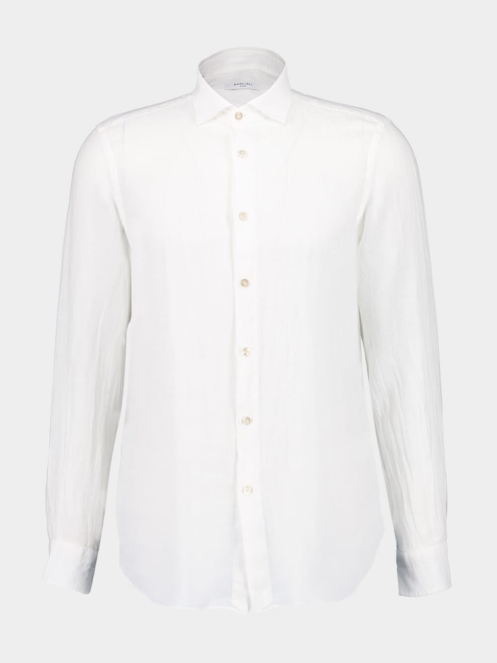 White Regular Fit Linen Button-Up Shirt