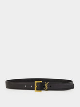 Saint Laurent Black Cassandre Smooth Leather Belt