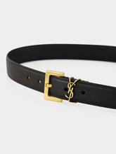 Saint Laurent Black Cassandre Smooth Leather Belt