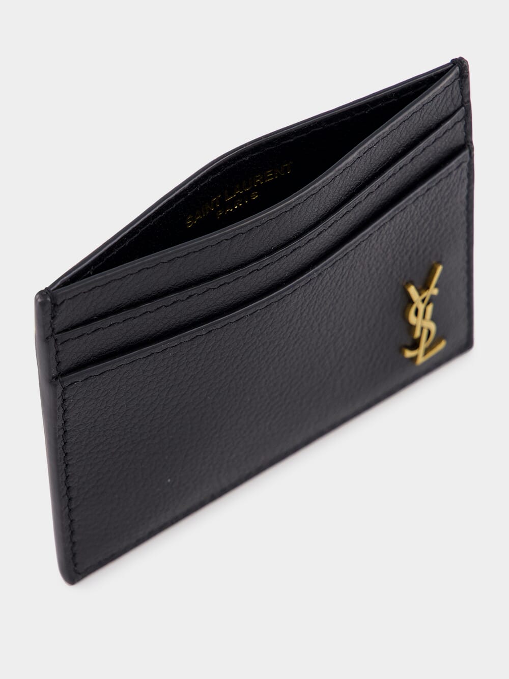 Tiny Cassandre Black Grained Leather Card Holder