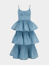 Deep Blue Pleated Tiered Midi Dress | HP - Fashion Clinic