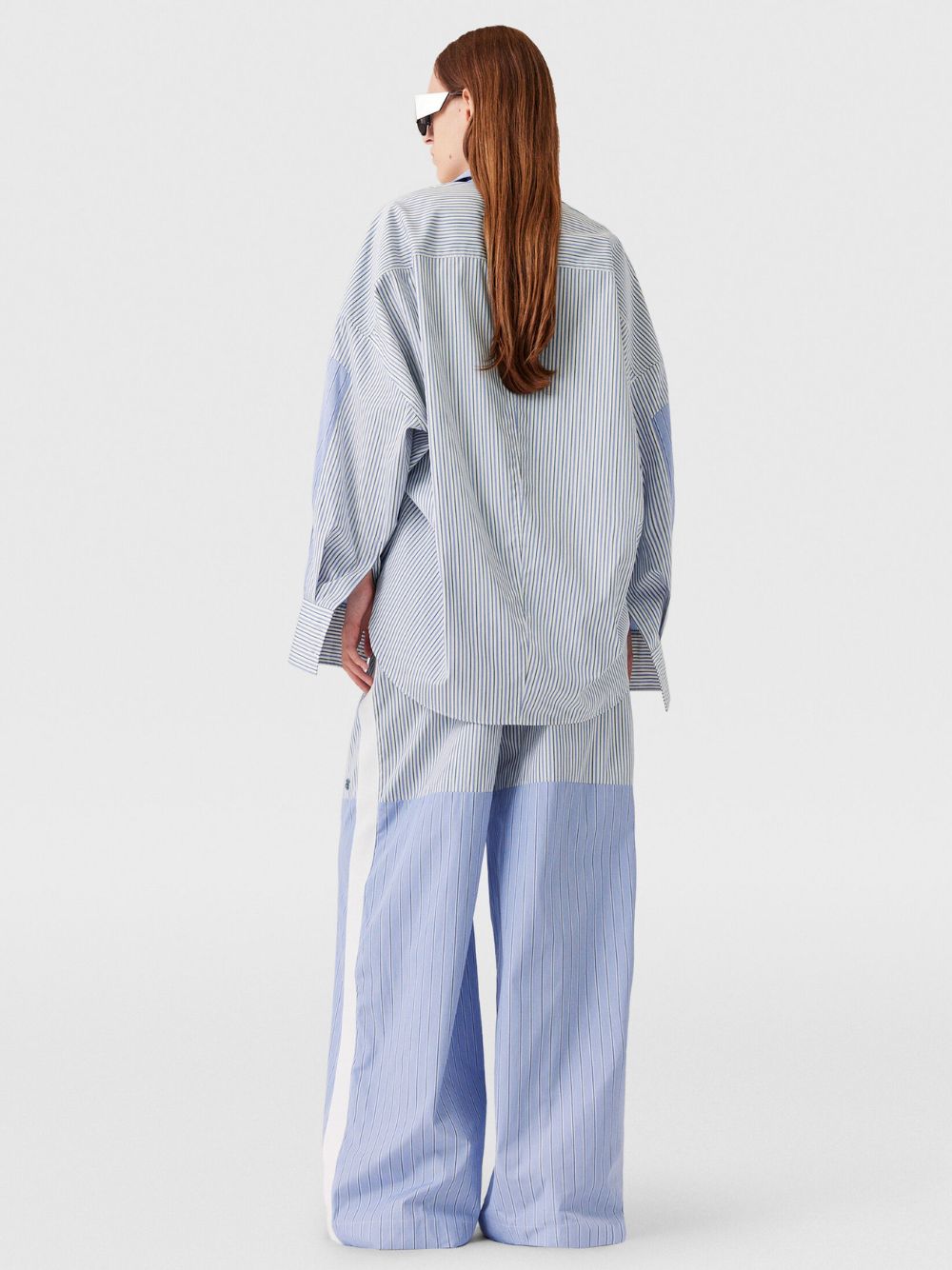 Light Blue Wide-Leg Mixed Stripe Trousers