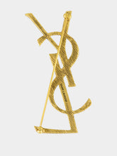Saint Laurent Gold Monogram Textured Brooch