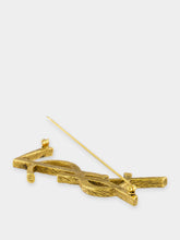 Saint Laurent Gold Monogram Textured Brooch