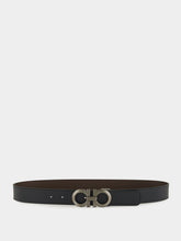 Ferragamo Black and Hickory Reversible Gancini Belt