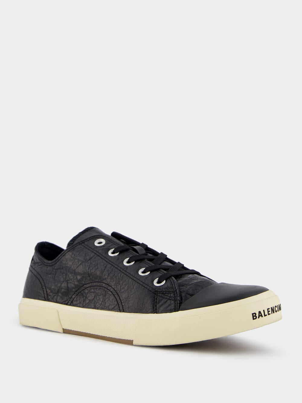 Paris Textured-Leather Black Sneakers