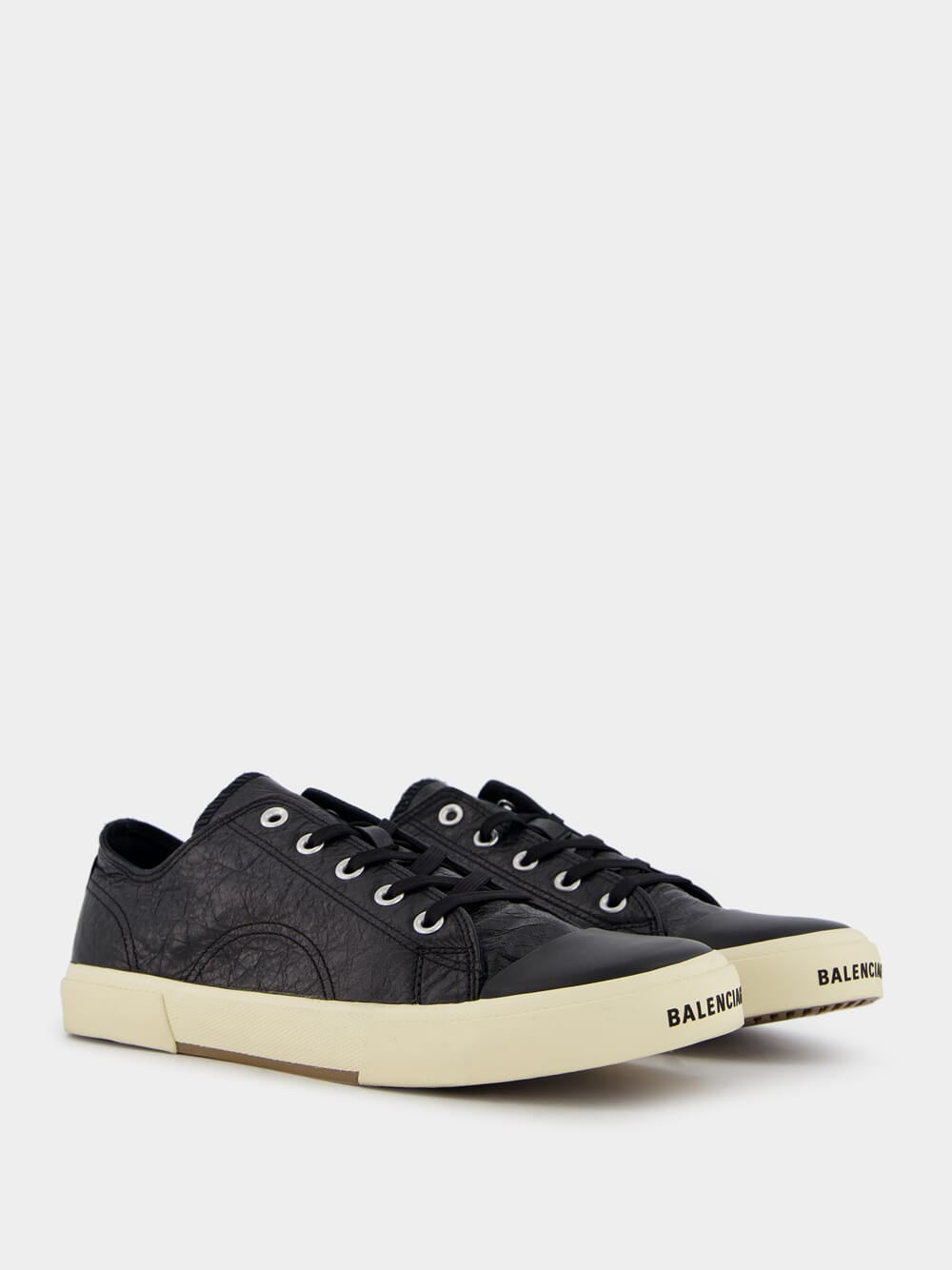 Paris Textured-Leather Black Sneakers