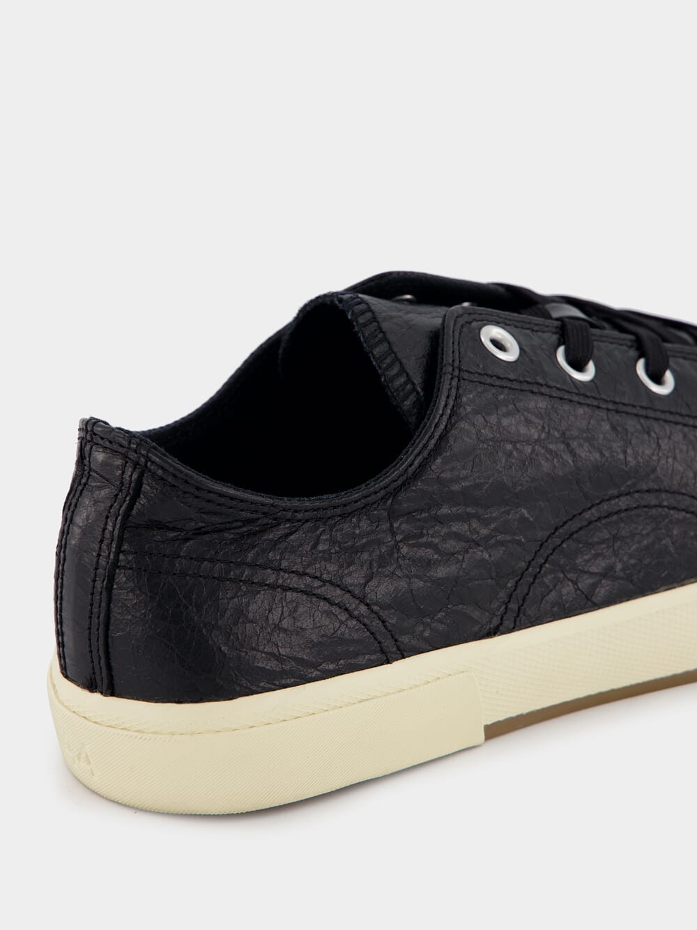 Paris Textured-Leather Black Sneakers