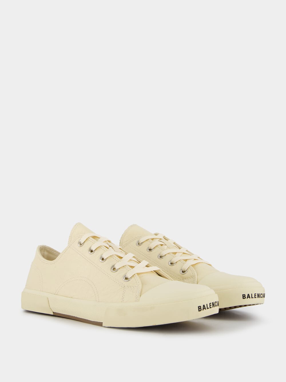 Paris Textured-Leather Cream Sneakers