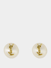 Saint Laurent Cassandre Pearl Earrings in Gold and Cream