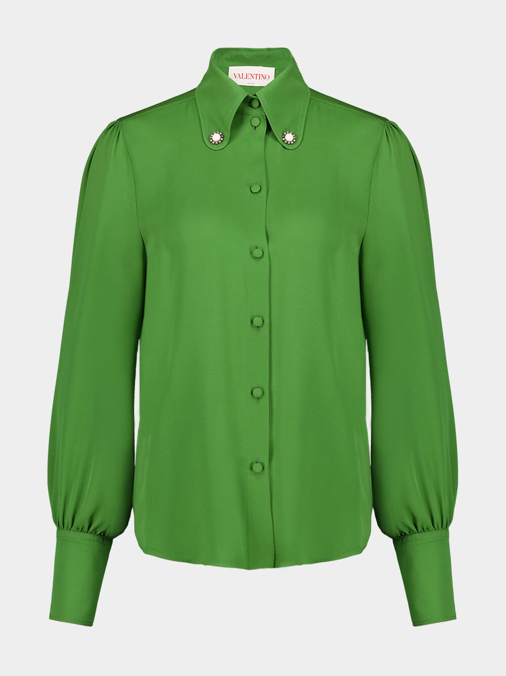 Green Silk Georgette Button-Down Shirt