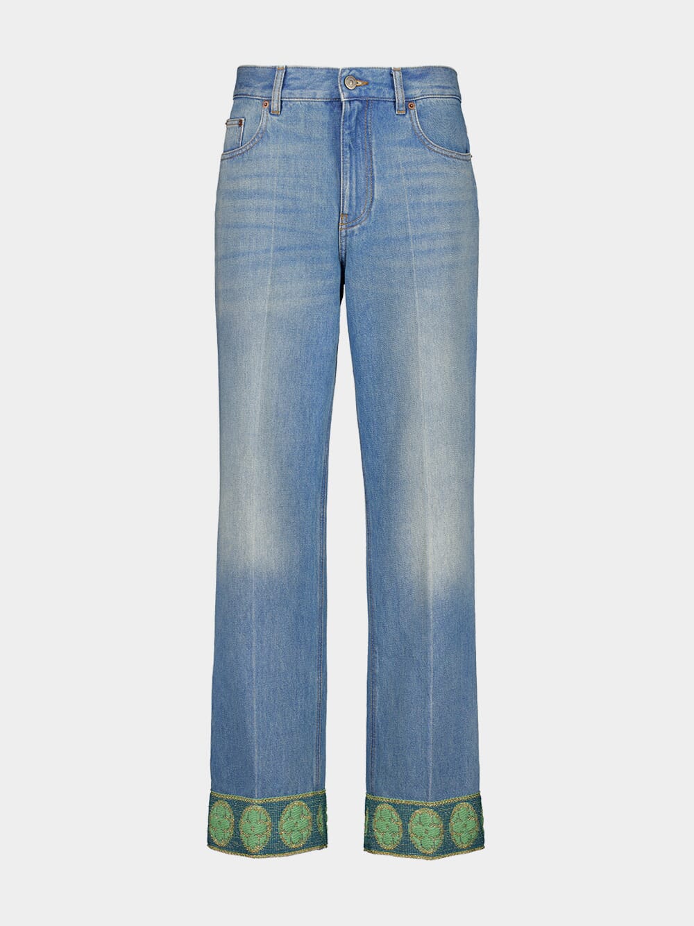 Blue Denim Trousers with Jacquard Trims