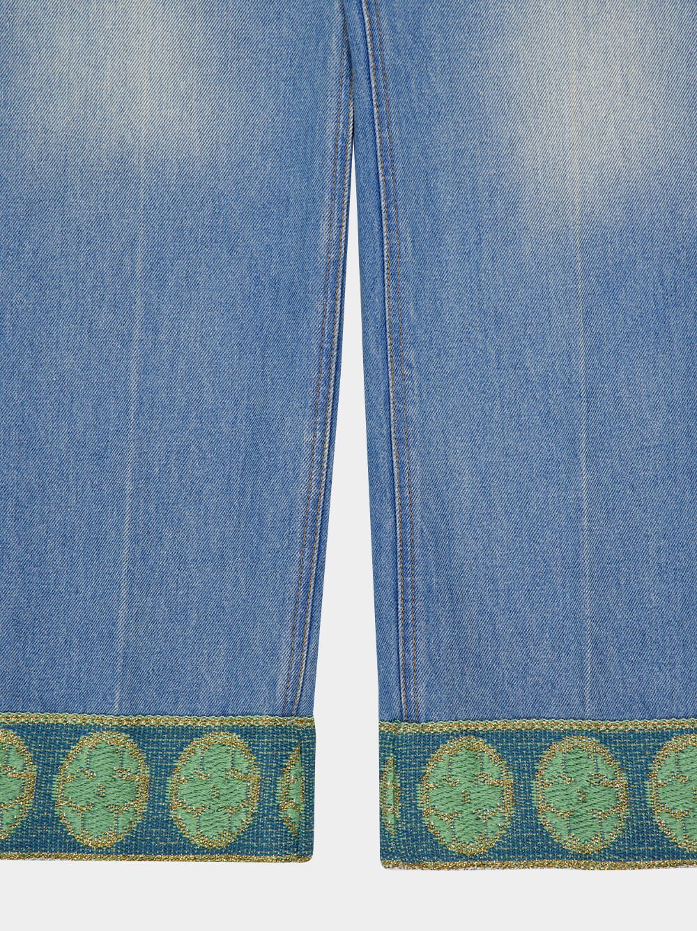 Blue Denim Trousers with Jacquard Trims