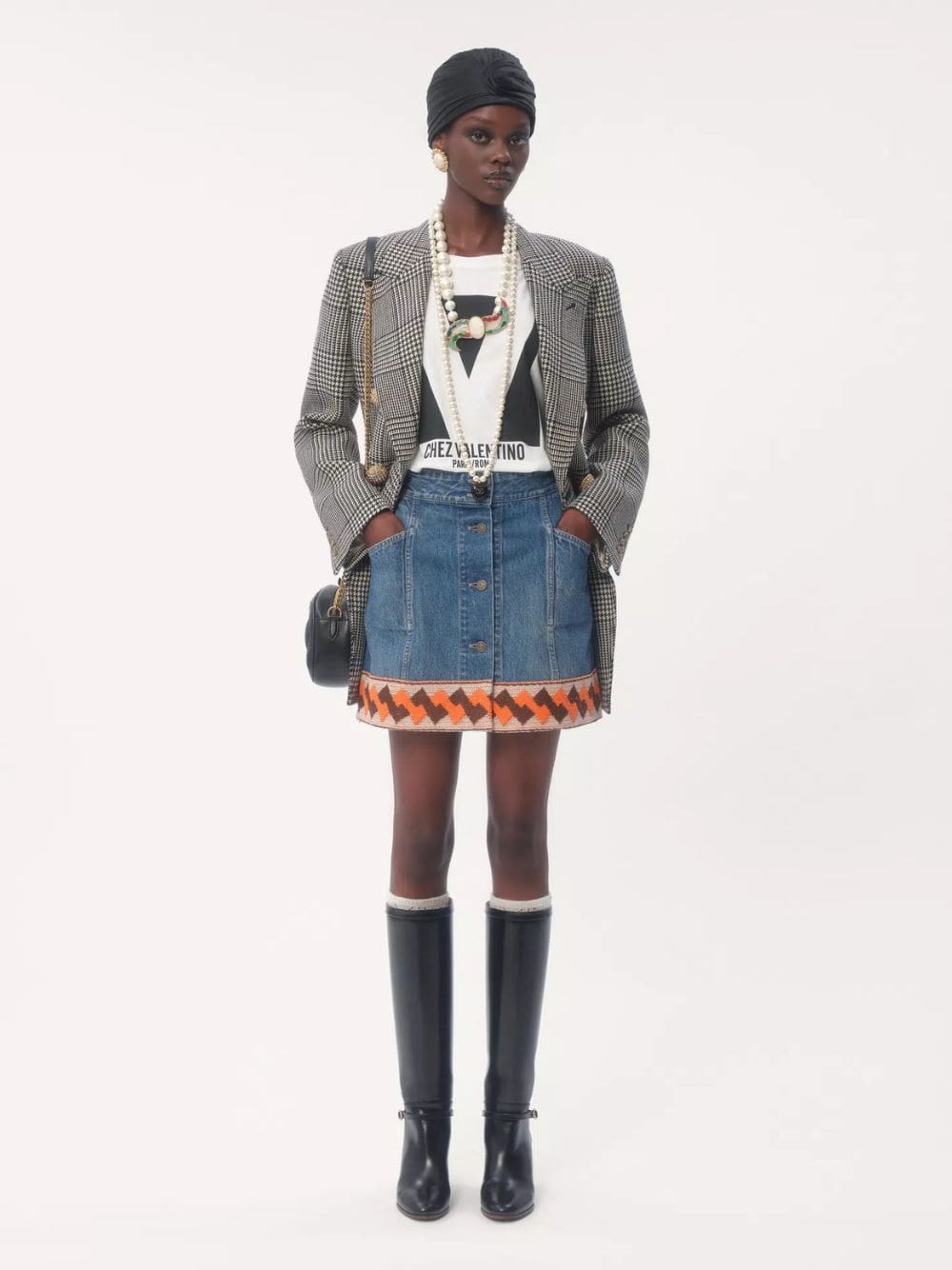 Blue Denim Skirt with Jacquard Trims