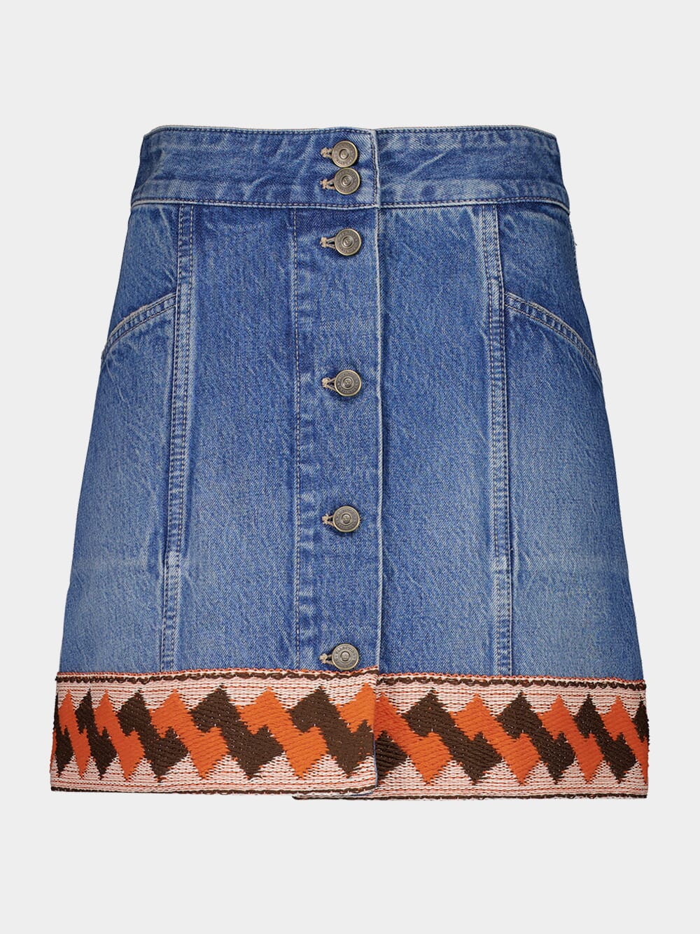 Blue Denim Skirt with Jacquard Trims