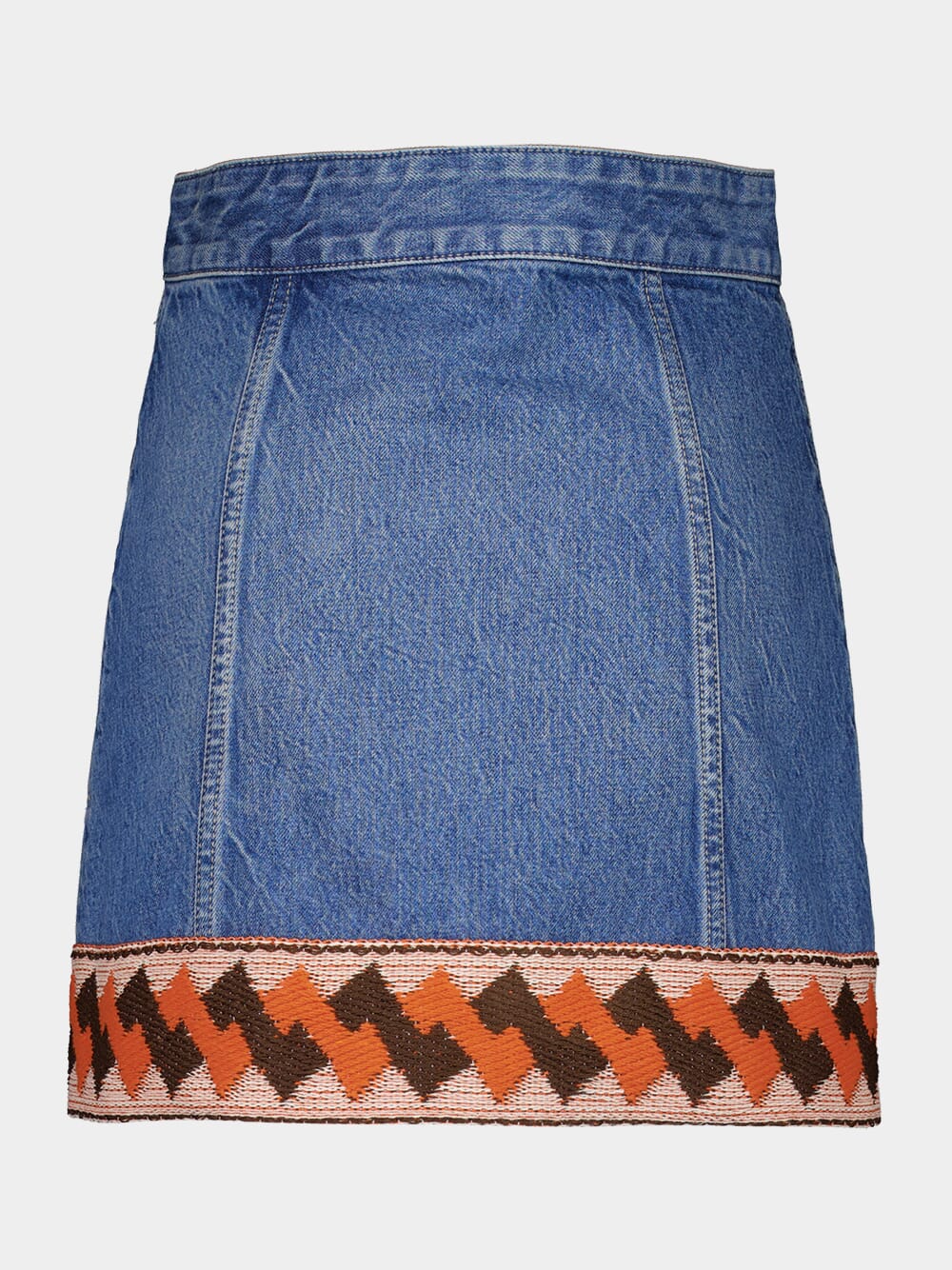 Blue Denim Skirt with Jacquard Trims