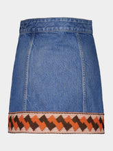 Valentino Garavani Blue Denim Skirt with Jacquard Trims
