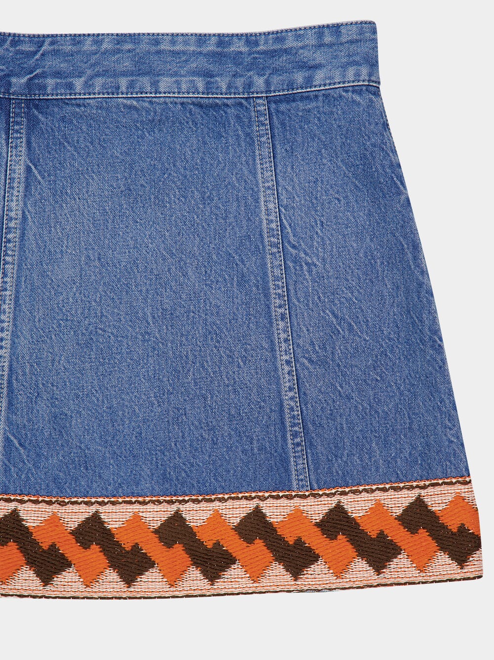 Blue Denim Skirt with Jacquard Trims