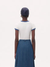 Valentino Garavani Ivory and Electric Blue Cotton Jersey T-Shirt