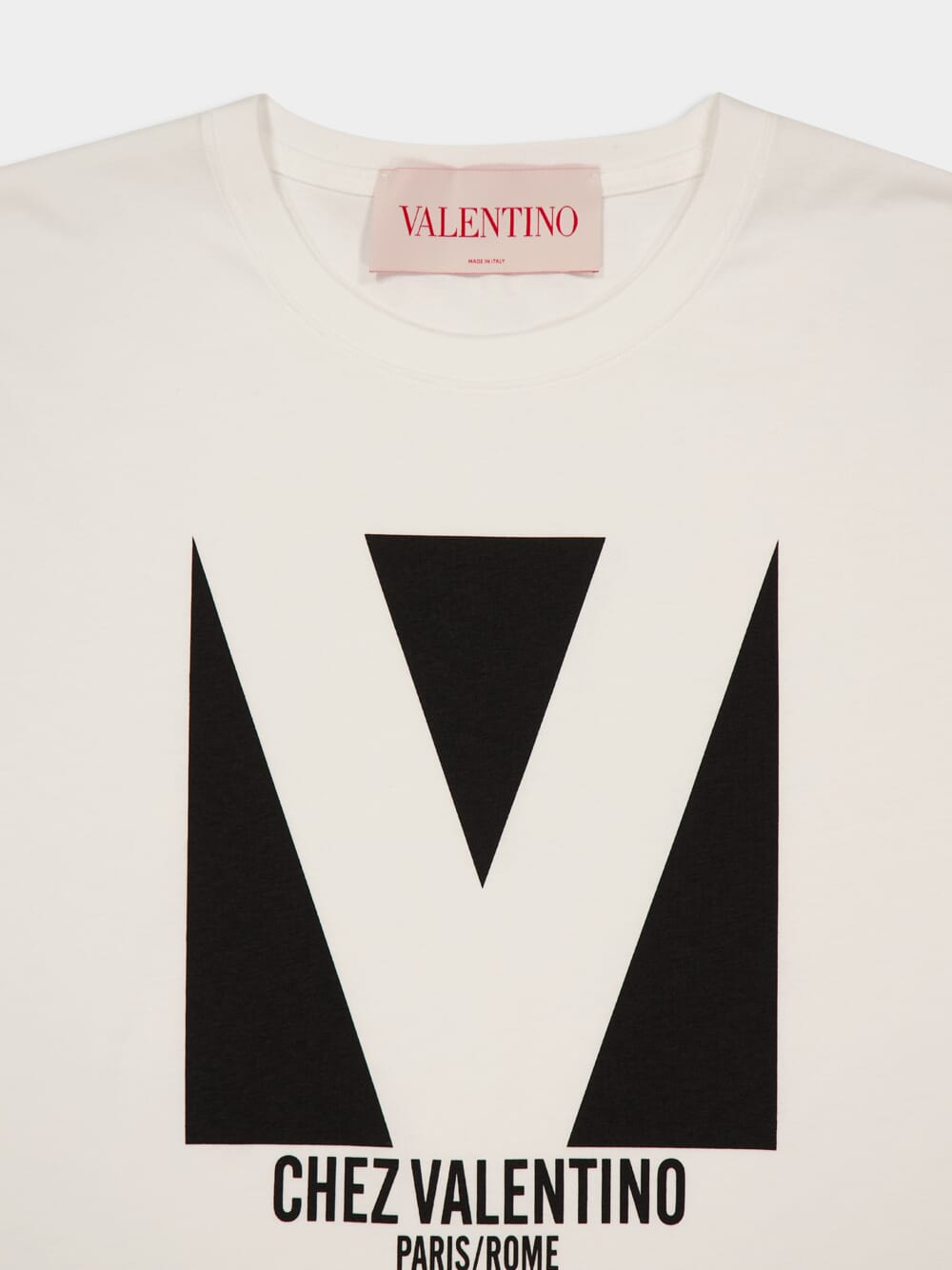 White Chez Valentino Print Cotton T-Shirt