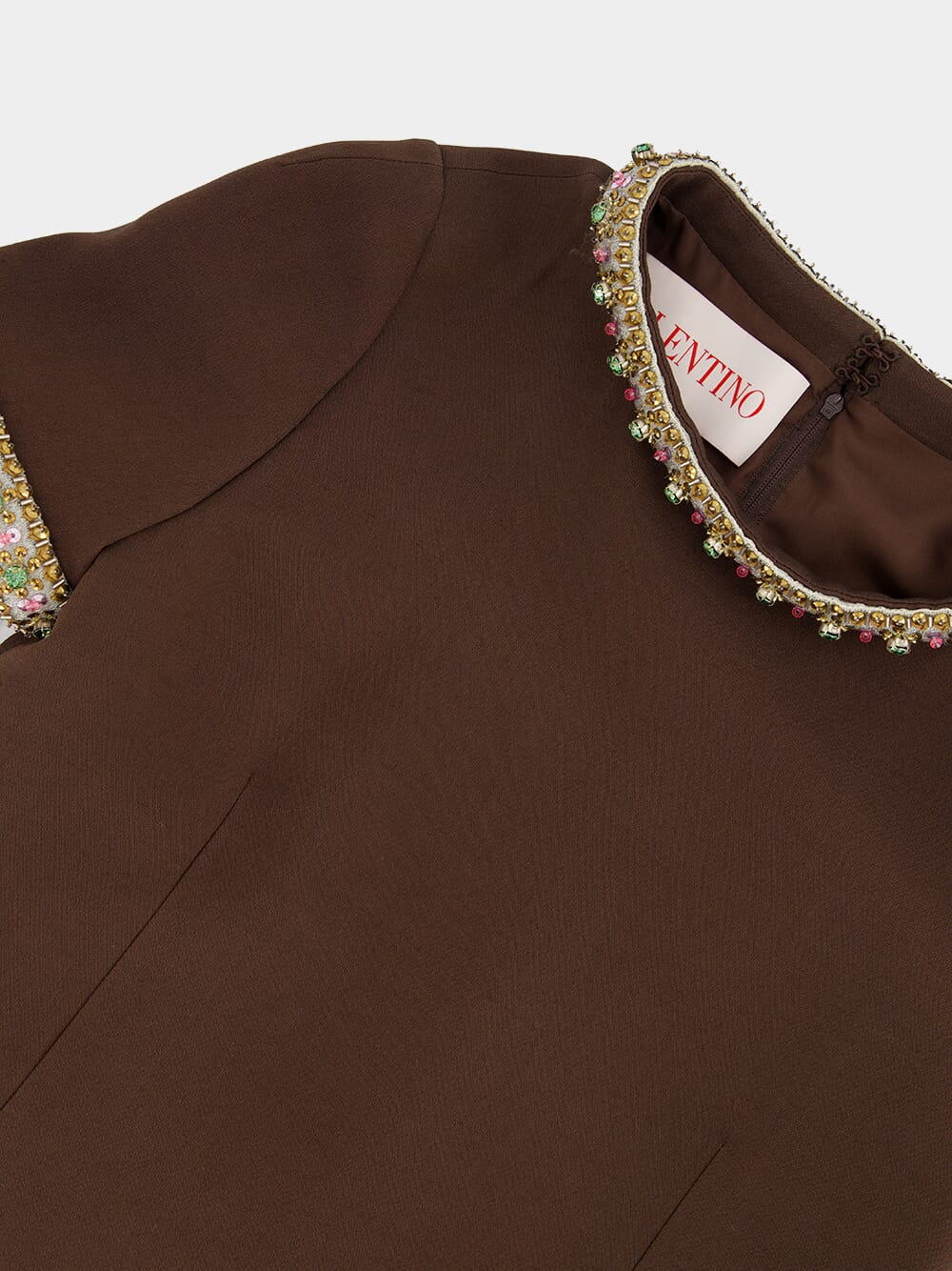 Brown Embroidered Crepe Couture Short Dress