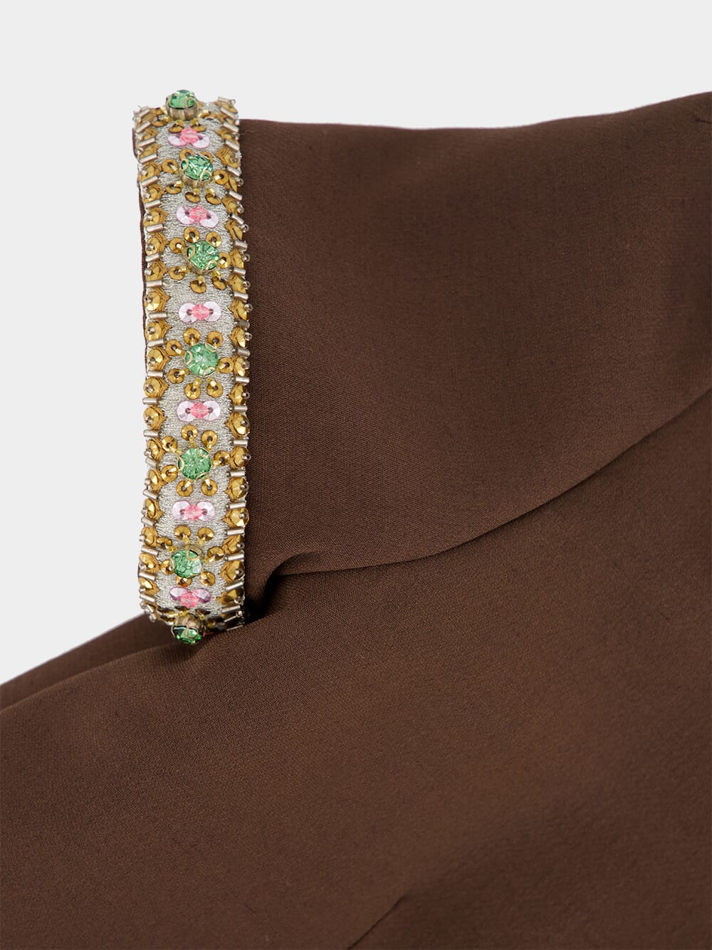 Brown Embroidered Crepe Couture Short Dress