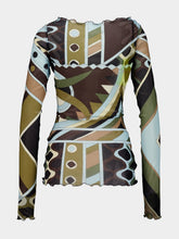 Pucci Khaki and Blue Vivara Print Tulle Top