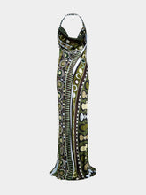 Pucci Khaki and Blue Soleil Print Satin Halter Dress