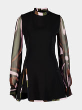 Pucci Black Cady Mini Dress with Printed Sleeves