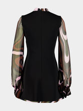 Pucci Black Cady Mini Dress with Printed Sleeves